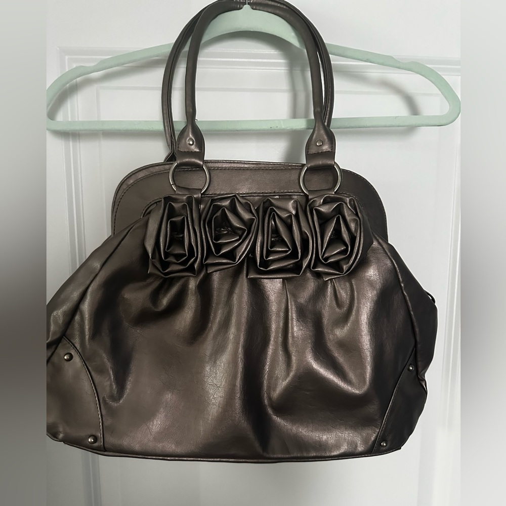 NWOT Chic Metallic Shoulder Bag with Floral Accents